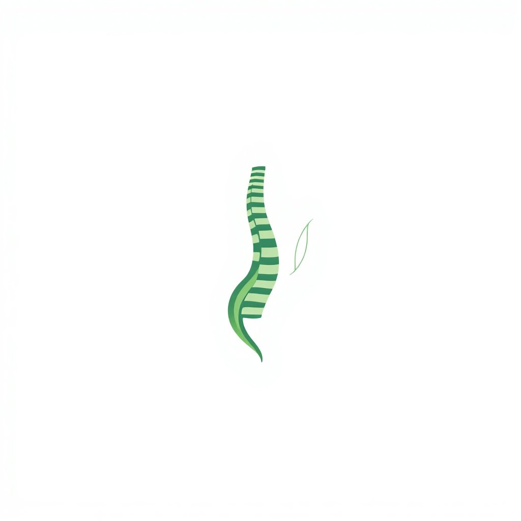 Minimalist professional logo for a physiotherapy clinic, combining a stylized human spine symbol and a delicate plant leaf, clean lines, sage green and slate blue color palette, isolated on white background